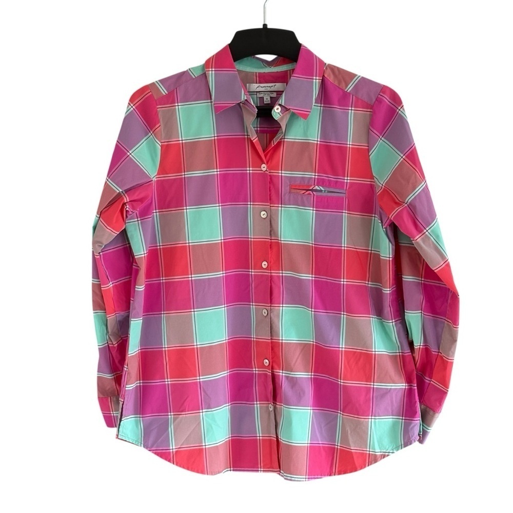 Foxcroft Sun Protection UPF 50+ Checkered Relaxed Fit Button Up Shirt Size 10